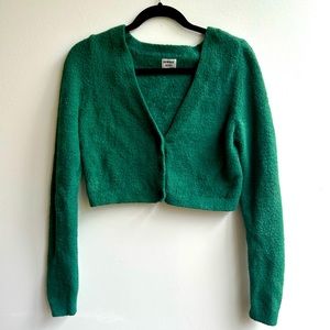 Artizia Sunday Best Reese Cropped Cardigan Fuzzy Green Sweater Size Large